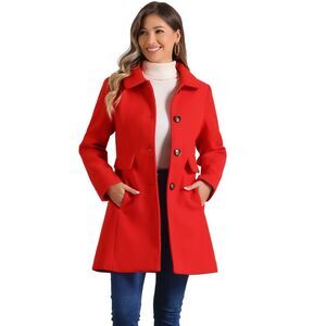 Winter Overcoat Peter Pan Collar Single Breasted Outwear Pea Coat Red